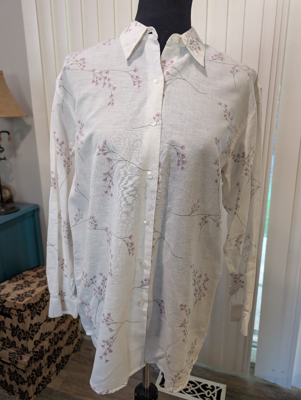 Style & Co Long Sleeve Button Down Linen Blend Blouse